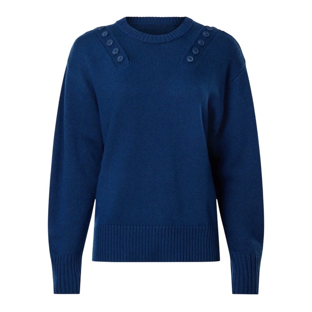 Marissa Webb Collective Button Detail Crewneck Sweater Blue Knit Pullover M - Picture 8 of 11